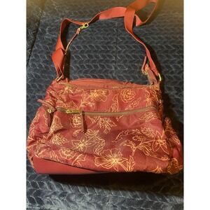 Time & Tru Paisley Nylon Medium Crossbody Shoulder Bag Cranberry 11x10x5